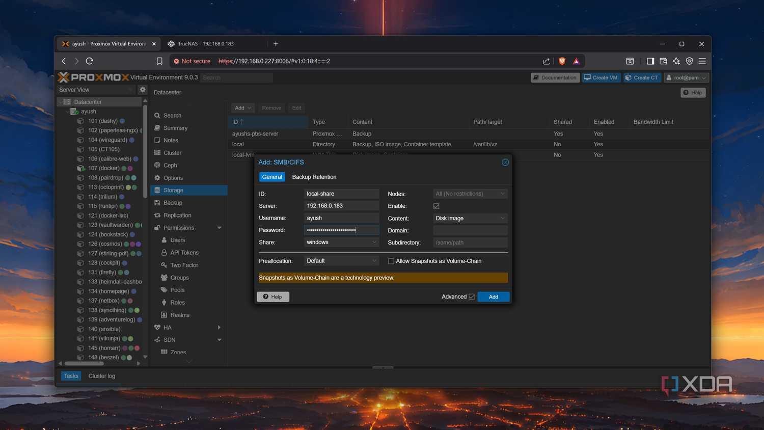 Configuring an SMB share in Proxmox