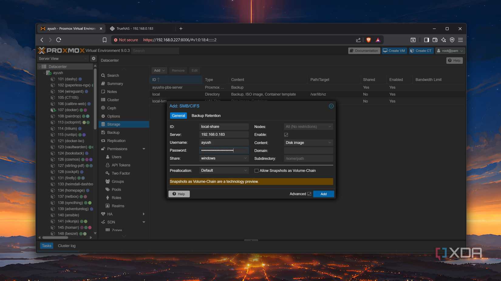 Configuring an SMB share in Proxmox