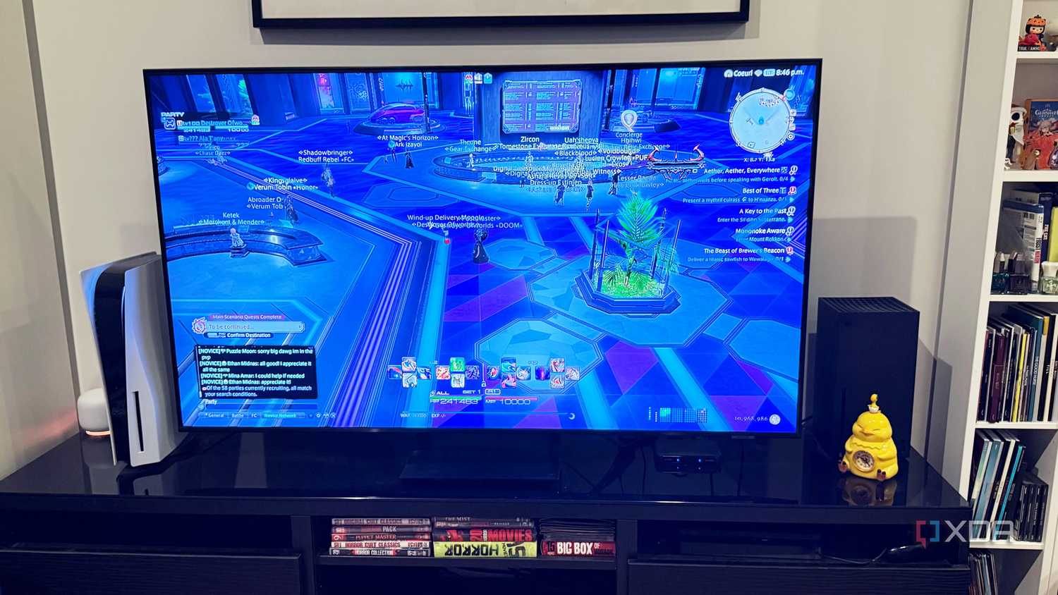 My existing TV and console setup, with Final Fantasy XIV running on the PS5.