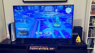 My existing TV and console setup, with Final Fantasy XIV running on the PS5.