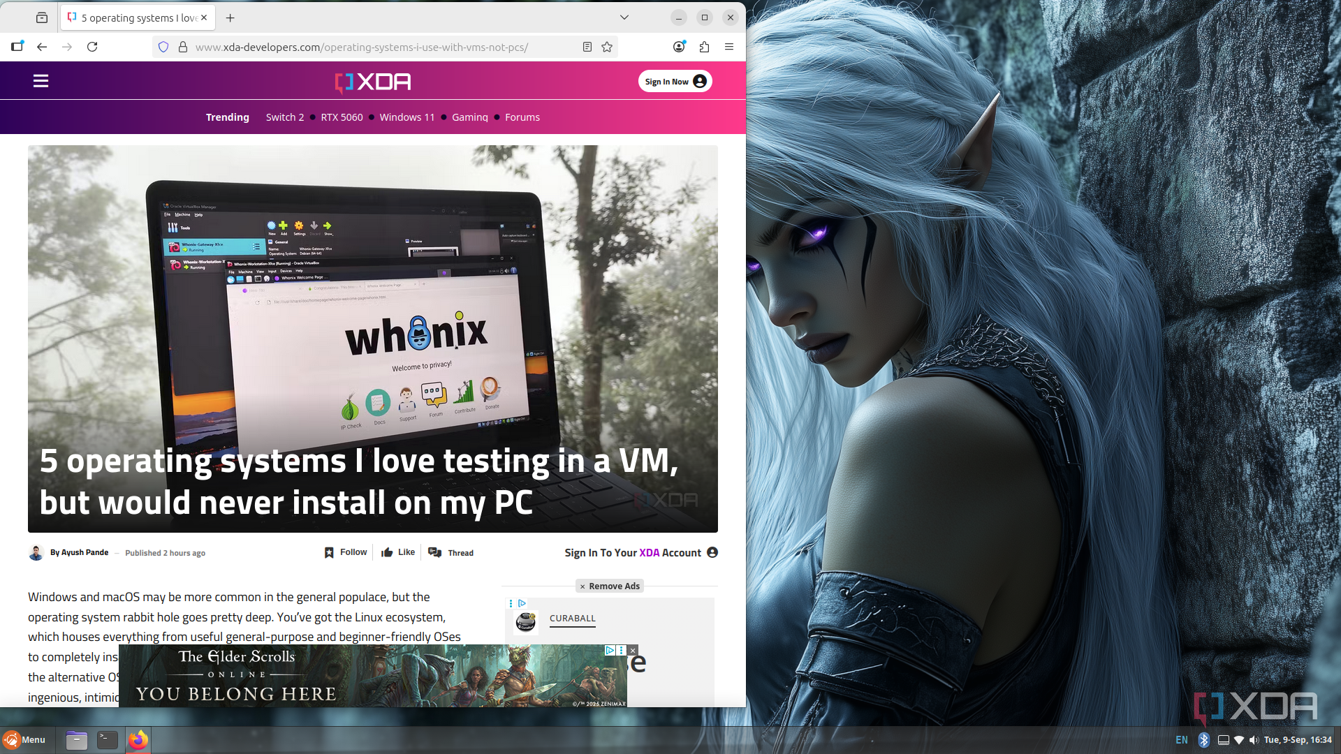 Ubuntu Cinnamon browsing XDA articles