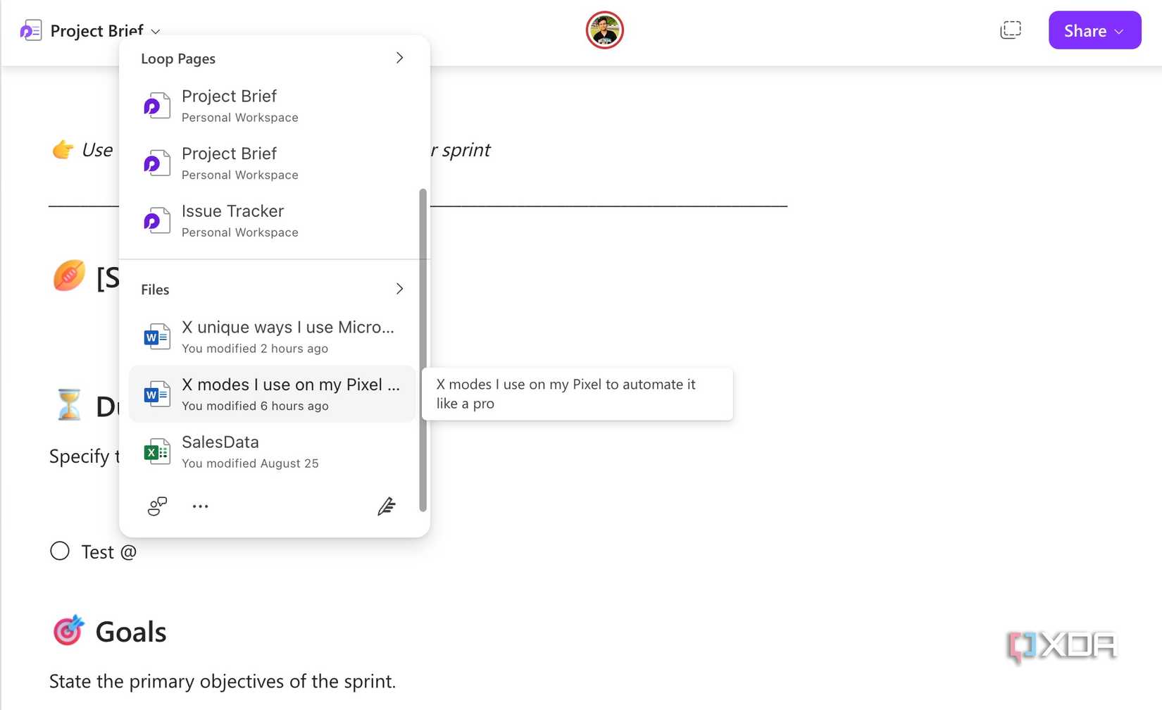 Microsoft Loop task list