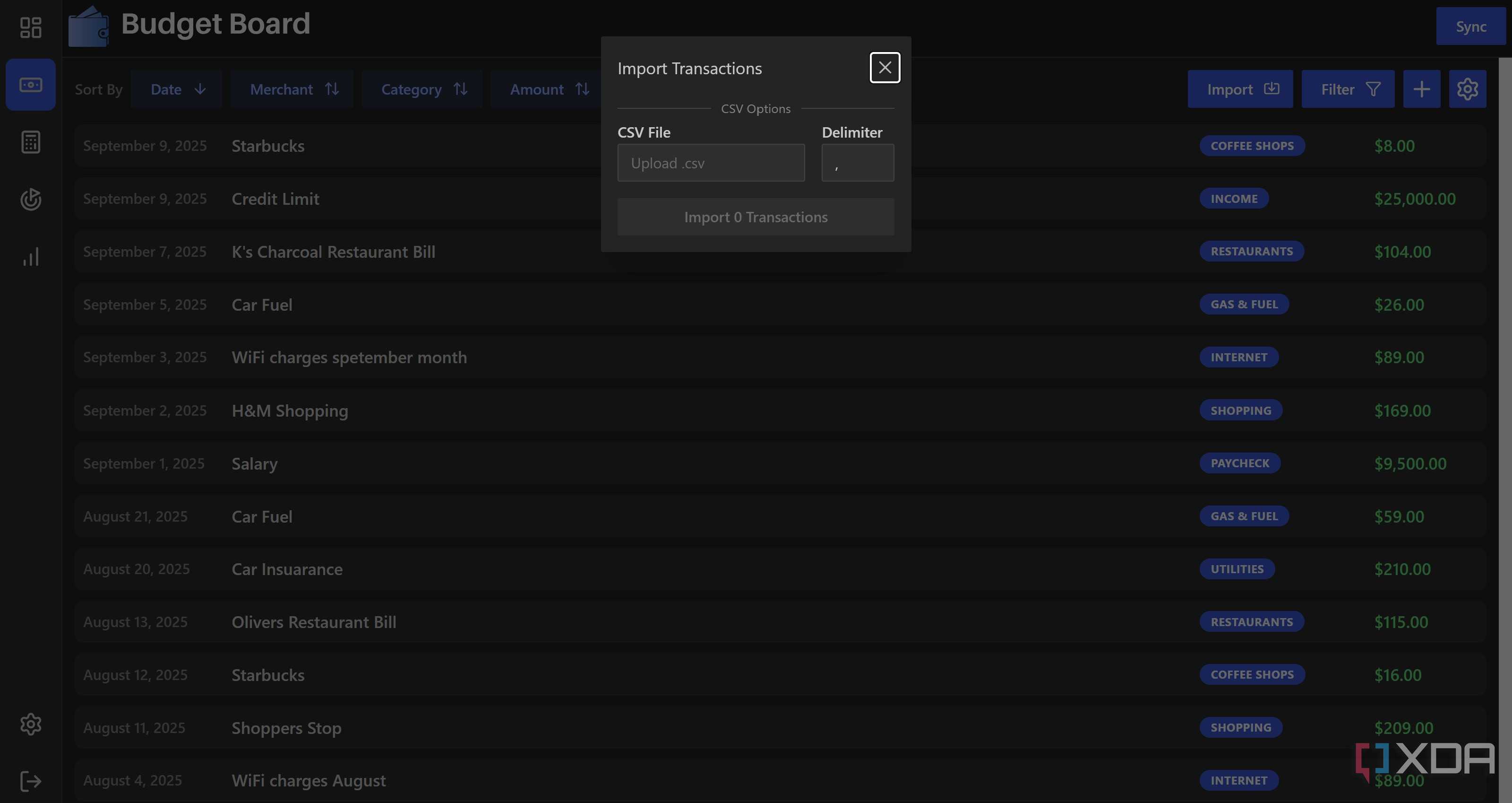 Upload CSV in Budget Board