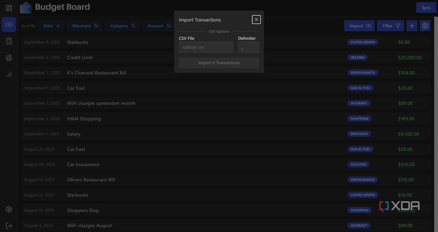Upload CSV in Budget Board