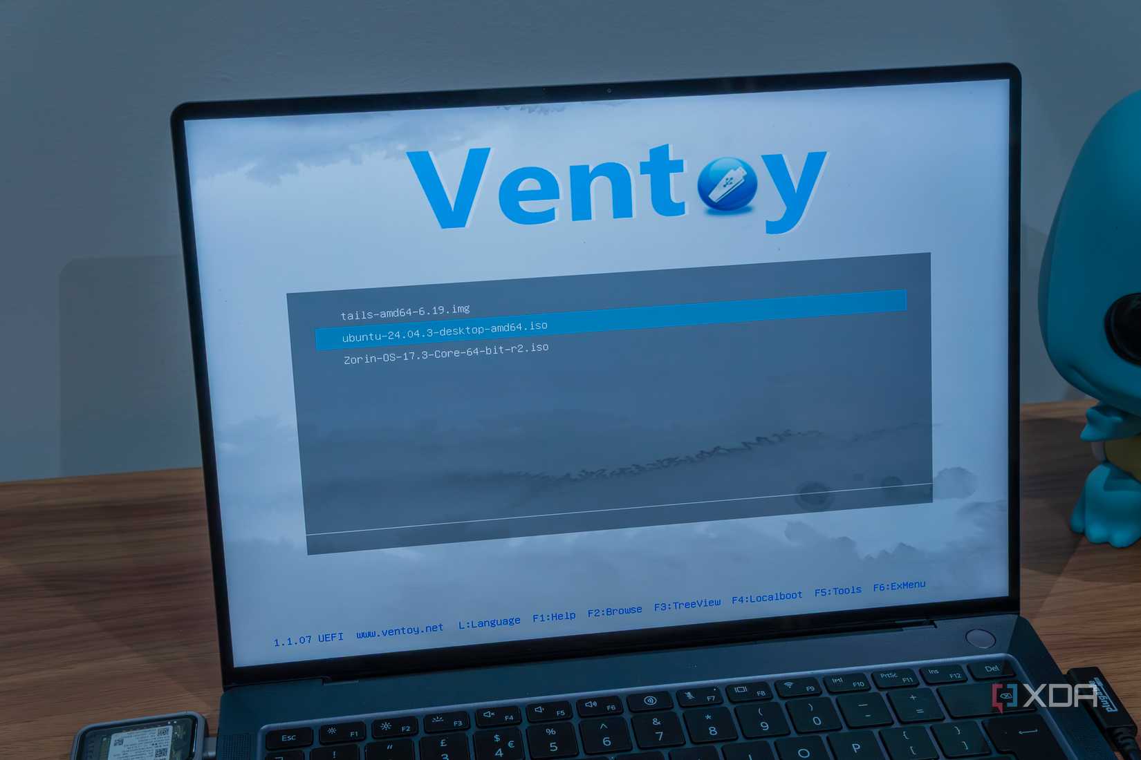 A laptop booting Ventoy with various operating systems to choose from