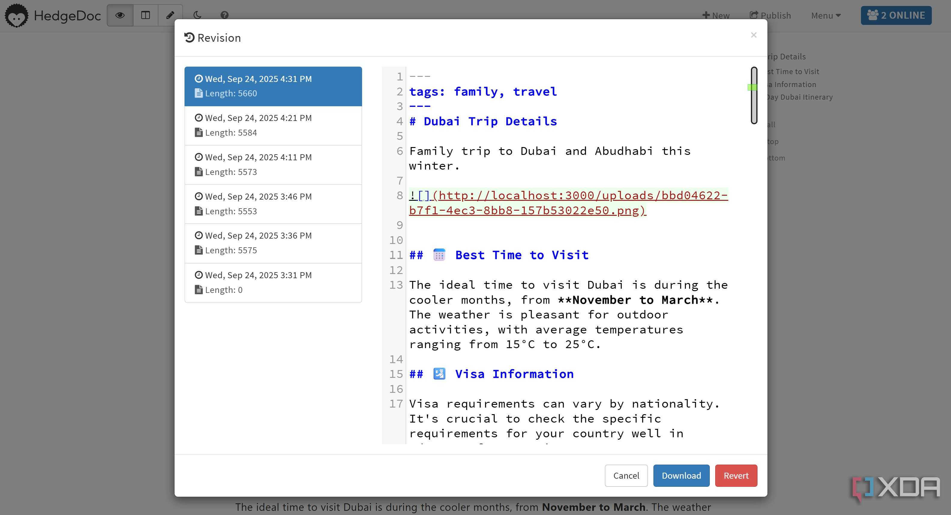 Version history in HedgeDoc
