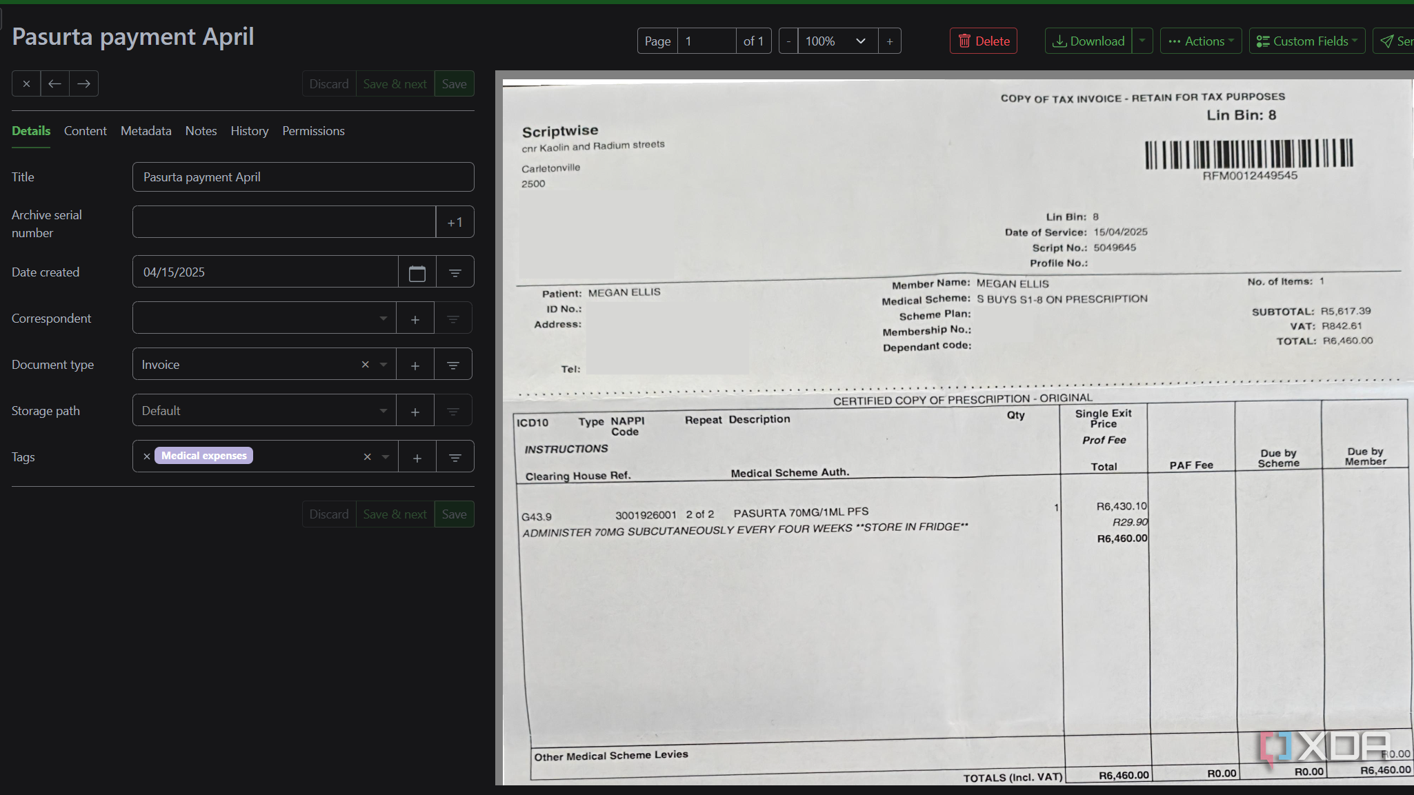 viewing document in paperless-ngx