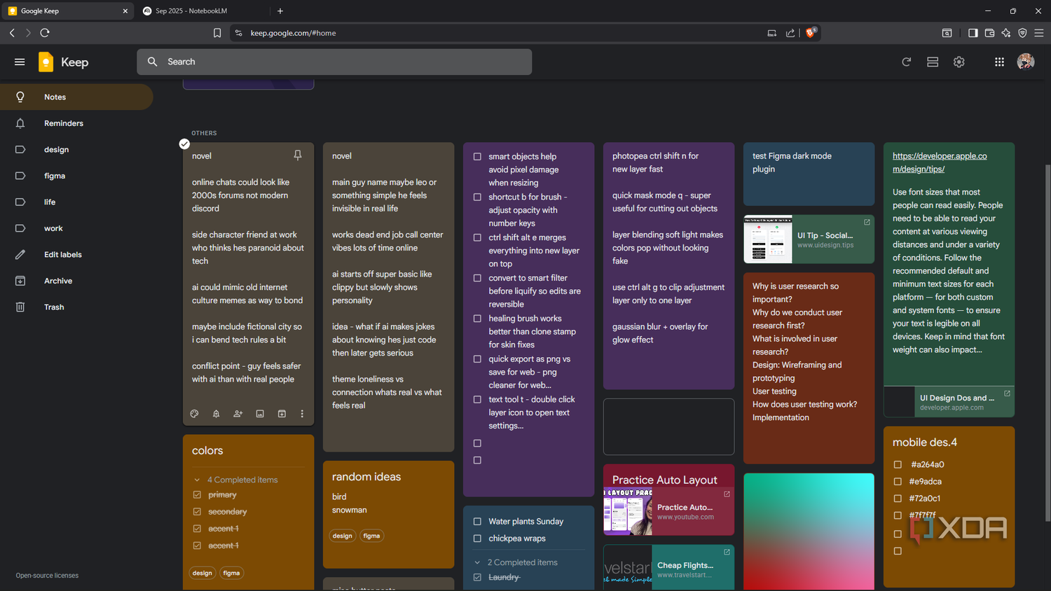 Viewing Google Keep weekly notes