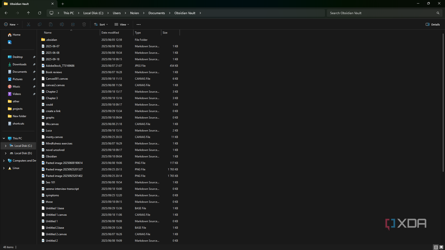 Viewing Obsidian notes in file explorer