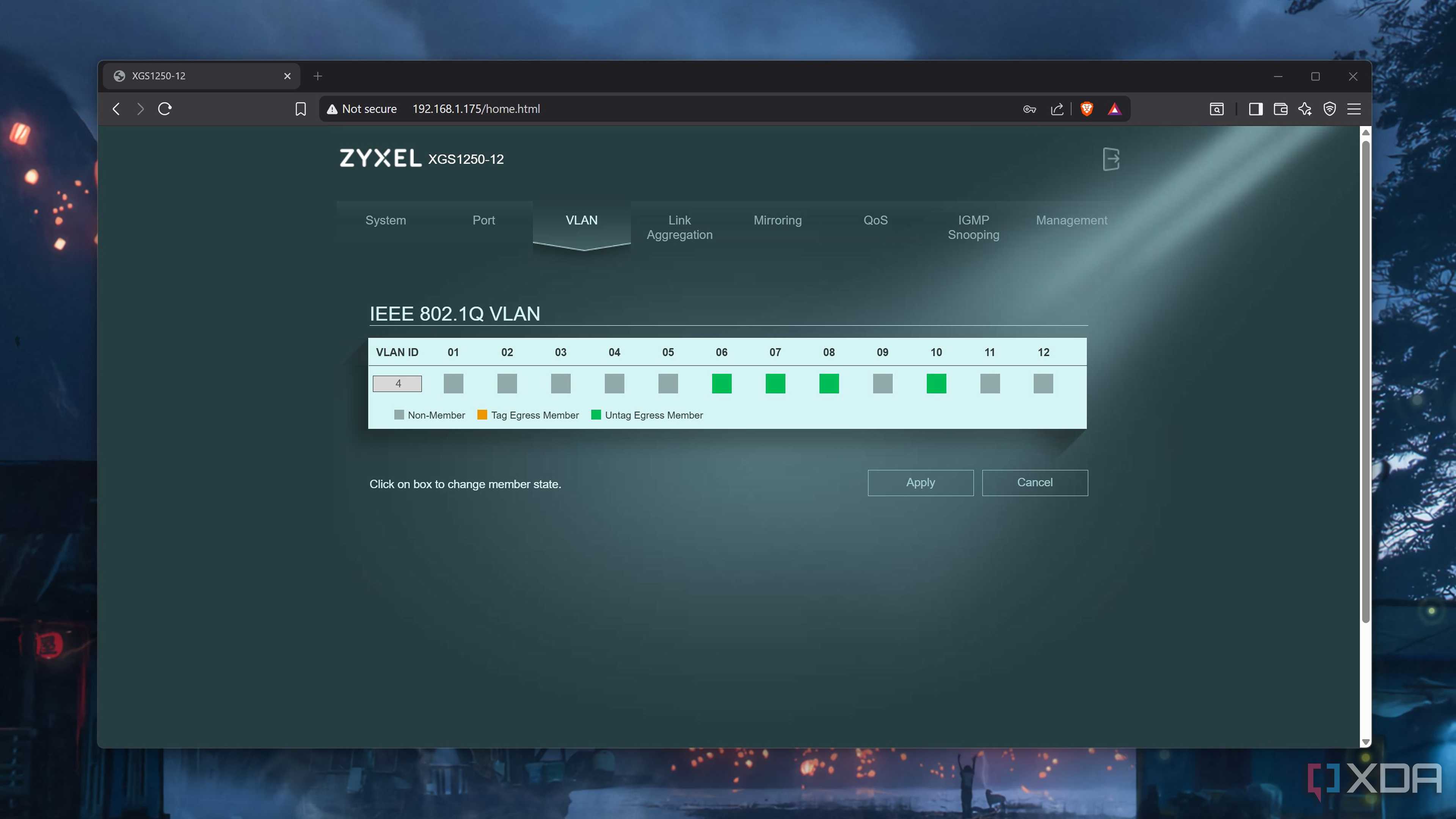 The VLAN interface in Zyxel's web UI