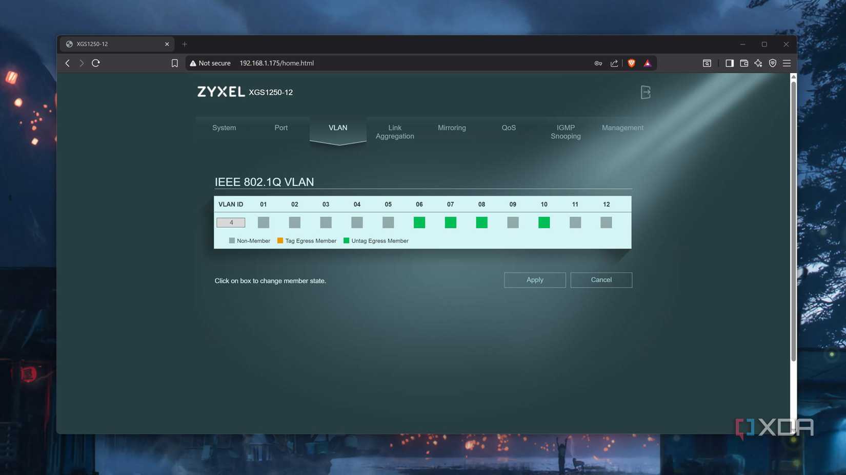 The VLAN interface in Zyxel's web UI