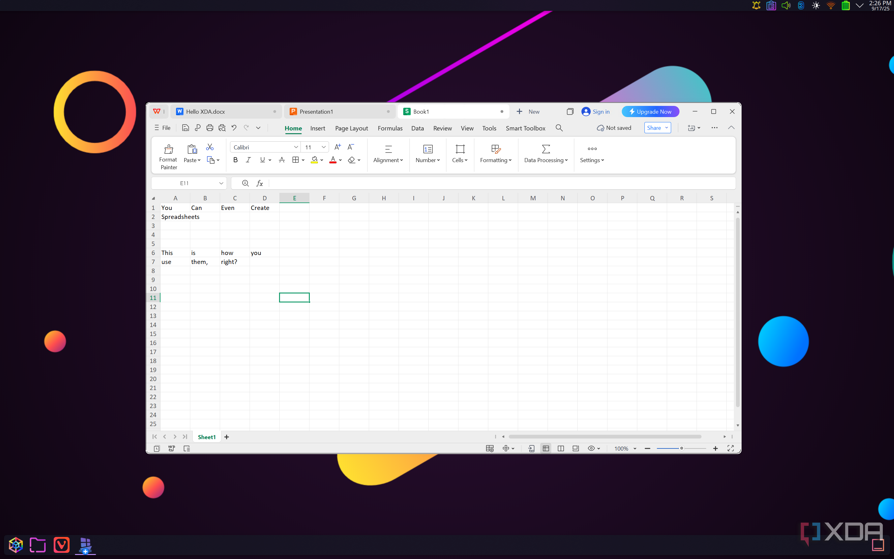 Screenshot of WPS Office for Windows on Linux showing a spreadsheet