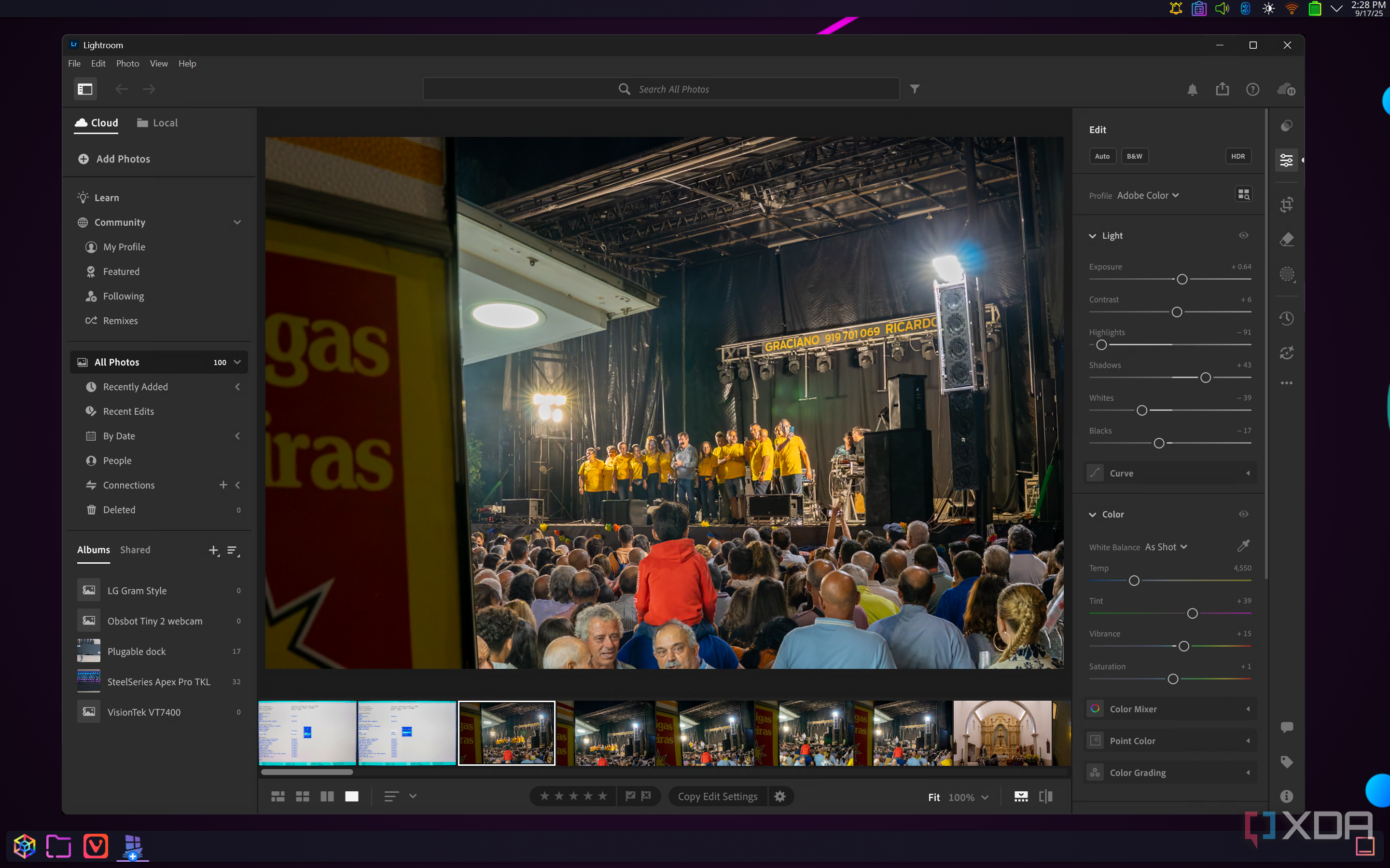 Screenshot of Adobe Lightroom running on Linux through WinBoat