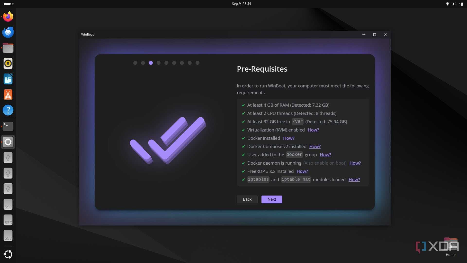 WinBoat prerequisites check list