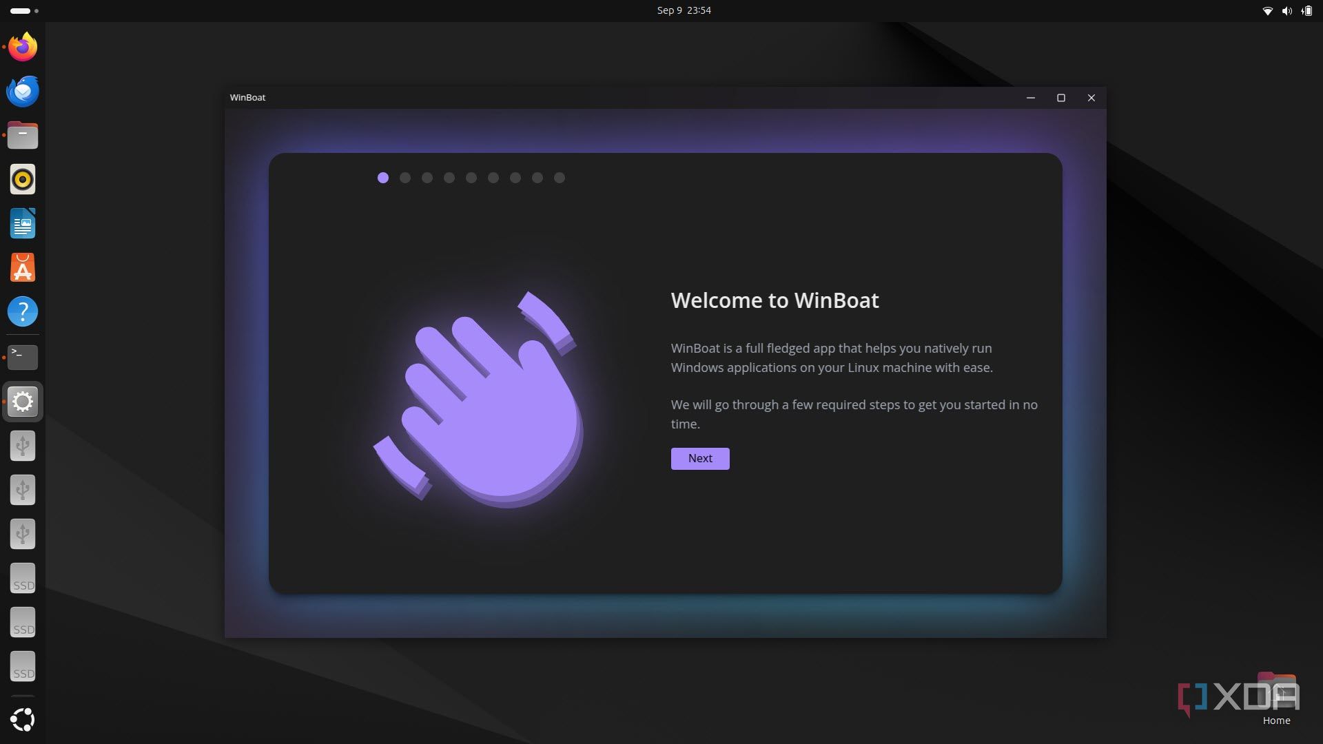 WinBoat welcome screen