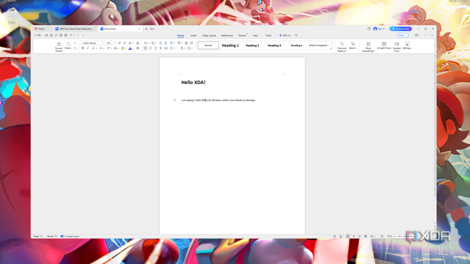 Screenshot of WPS Office for Windows running in Linux using WinApps