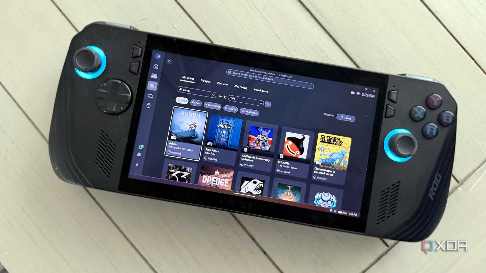 xbox app on rog ally x showing game library including those installed from non-xbox launchers
