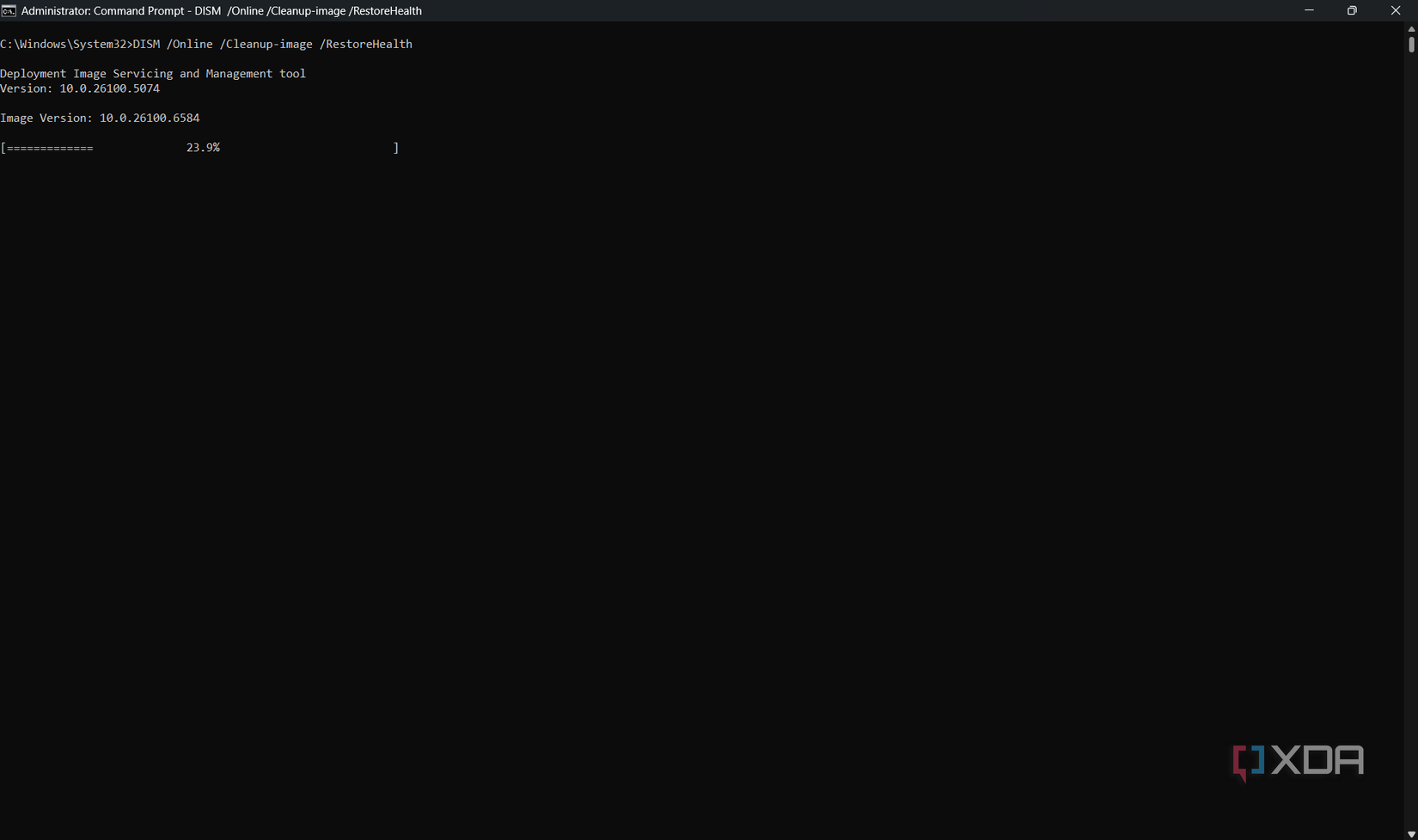 A screenshot of the DISM command running inside a Windows 11 command prompt window.
