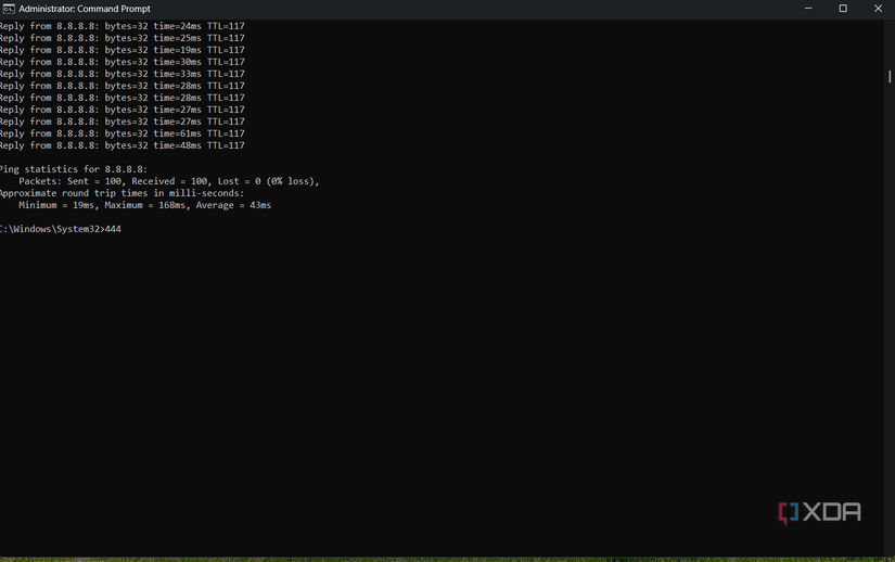 A screenshot of the ping command running inside a Windows 11 command prompt window.