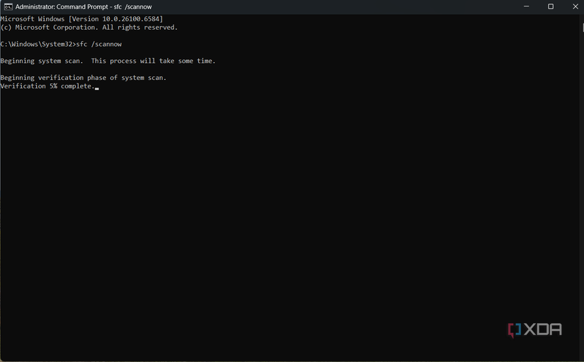 A screenshot of the sfc command running inside a Windows 11 command prompt window.