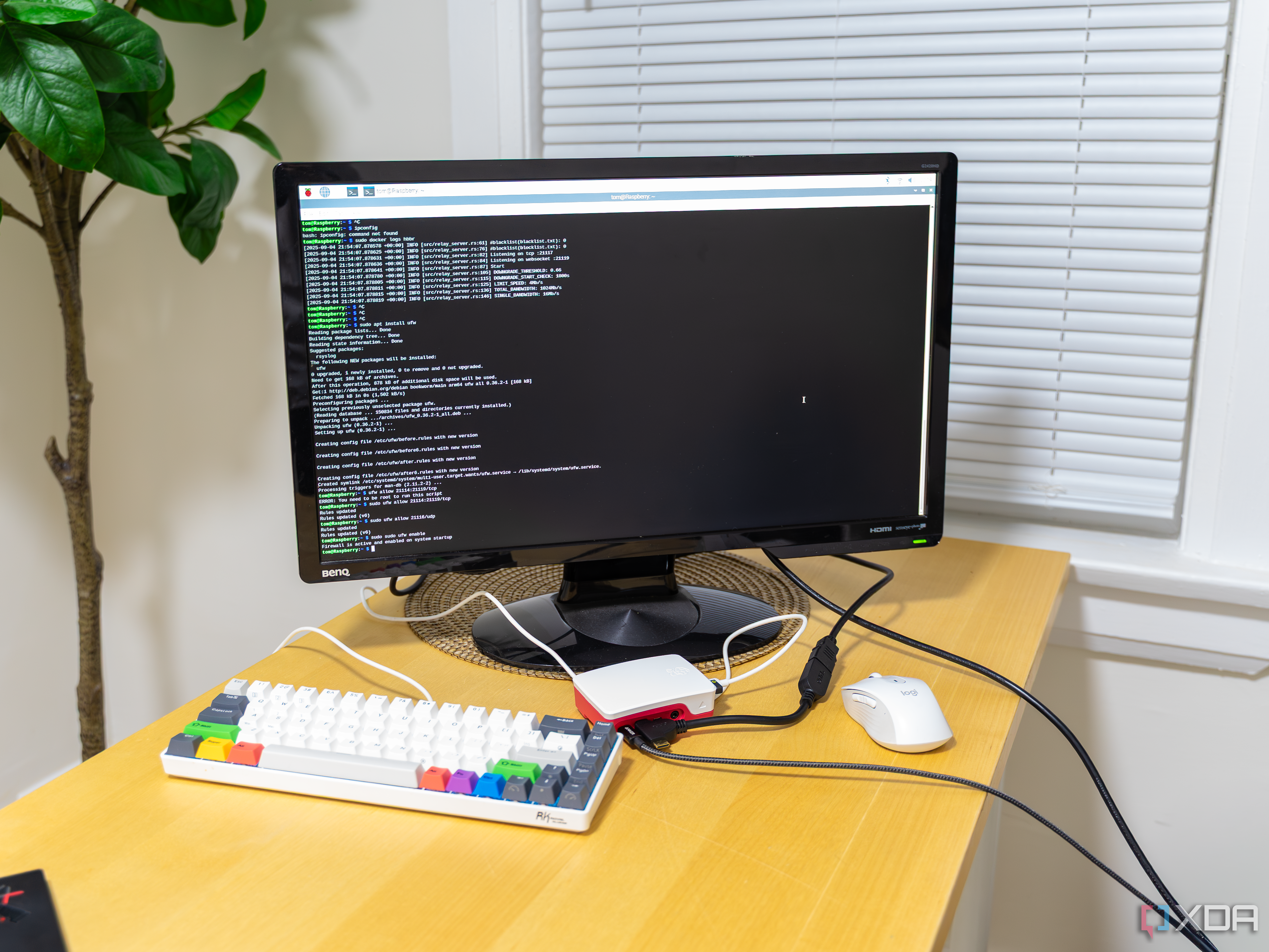 A picture of a Rapberry Pi full system setup running the RustDesk OSS on the display.