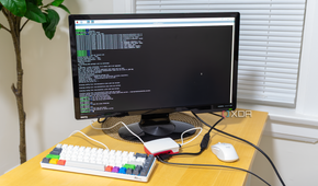 A picture of a Rapberry Pi full system setup running the RustDesk OSS on the display.