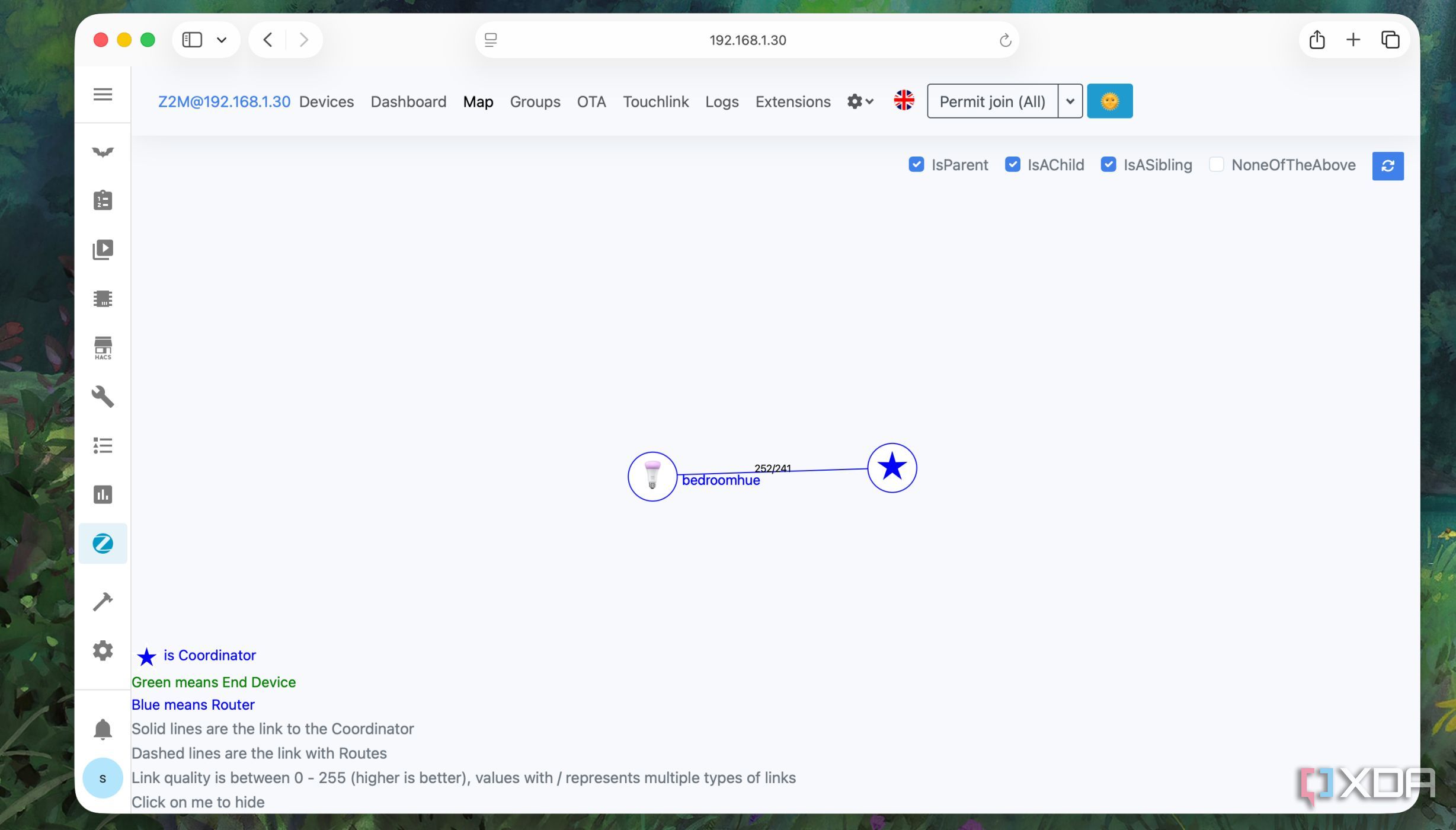 Map of devices in the zigbee2mqtt