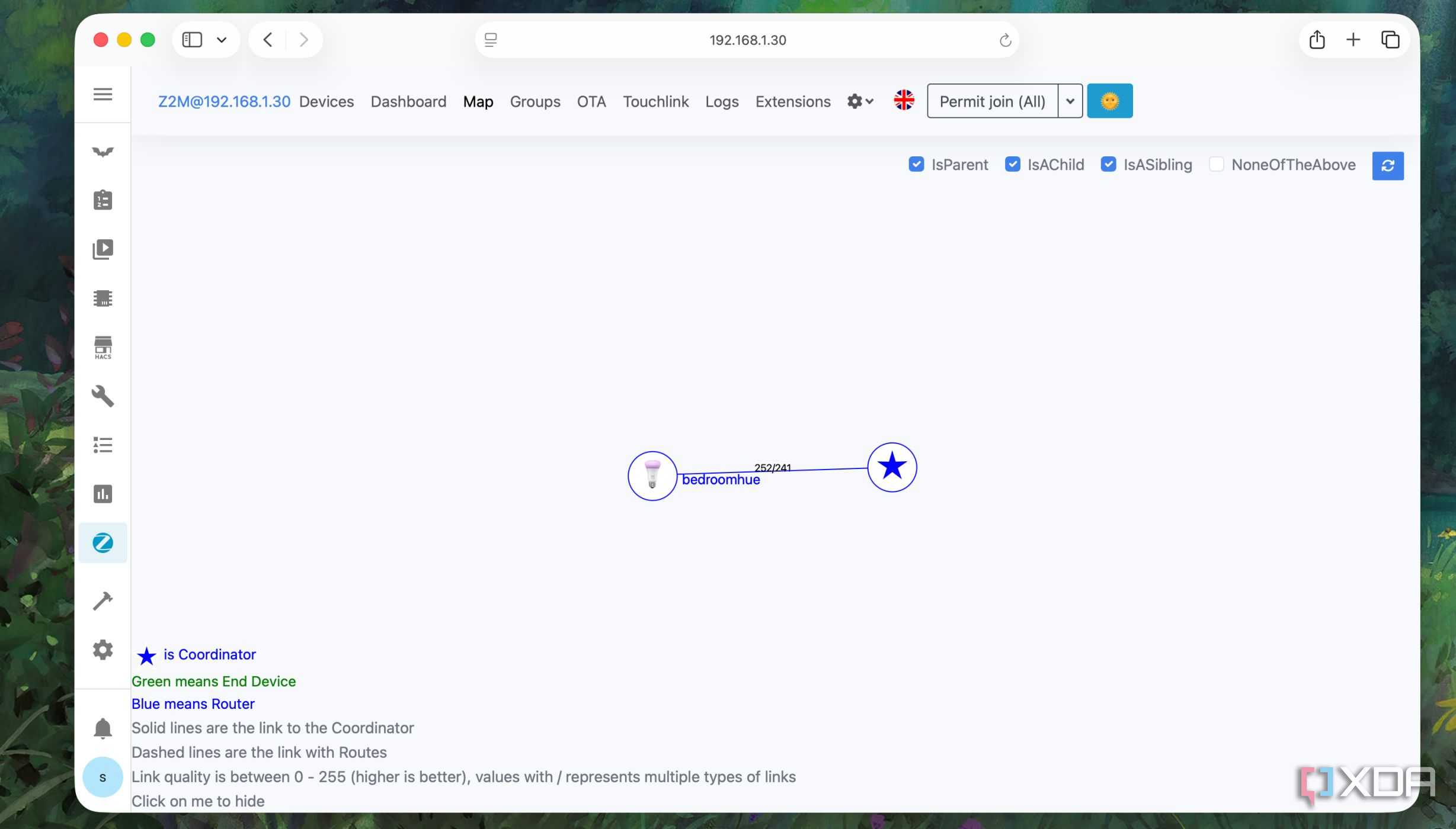 Map of devices in the zigbee2mqtt