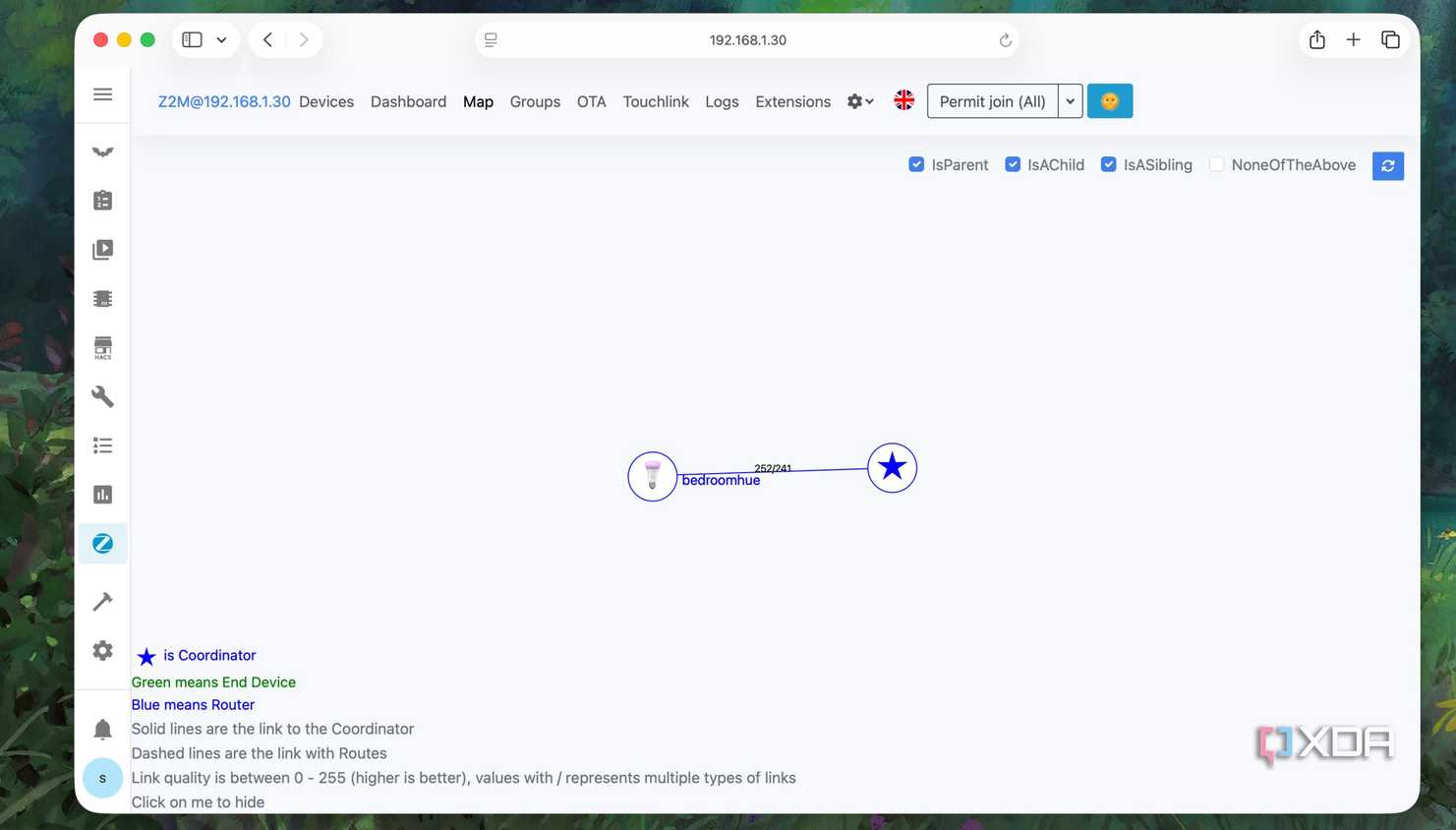Map of devices in the zigbee2mqtt