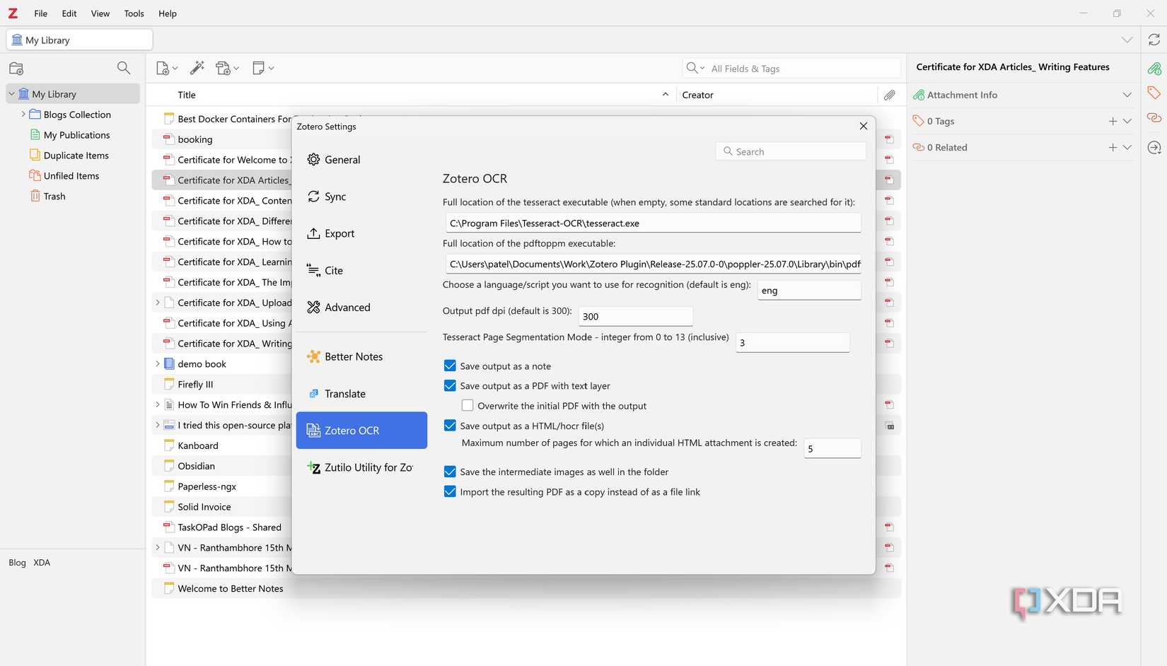 zotero ocr settings page