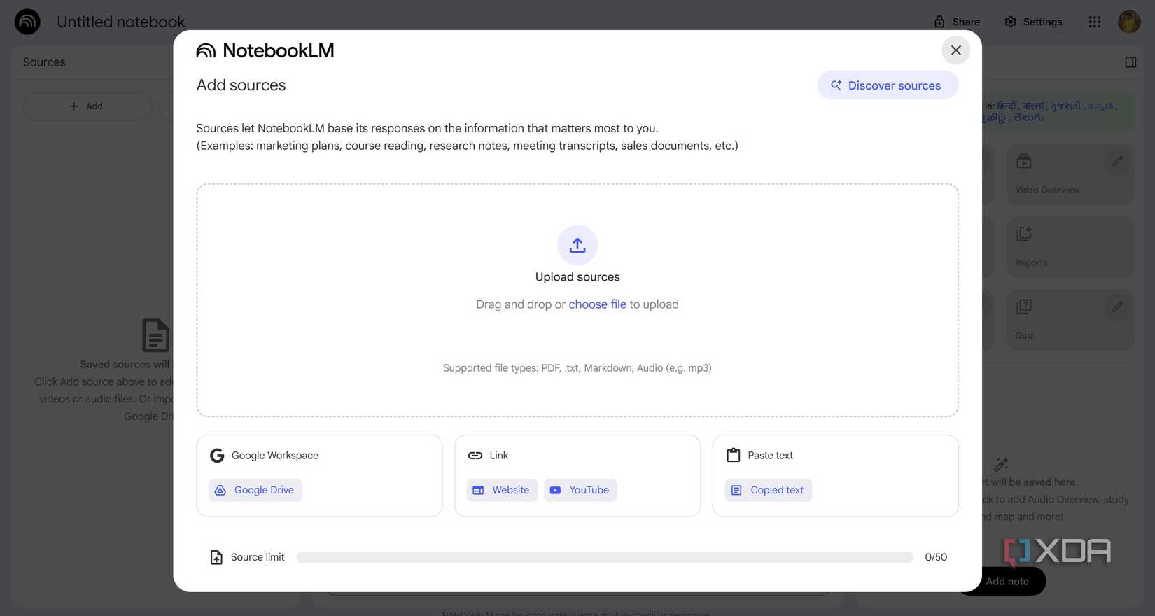 Add source in NotebookLM