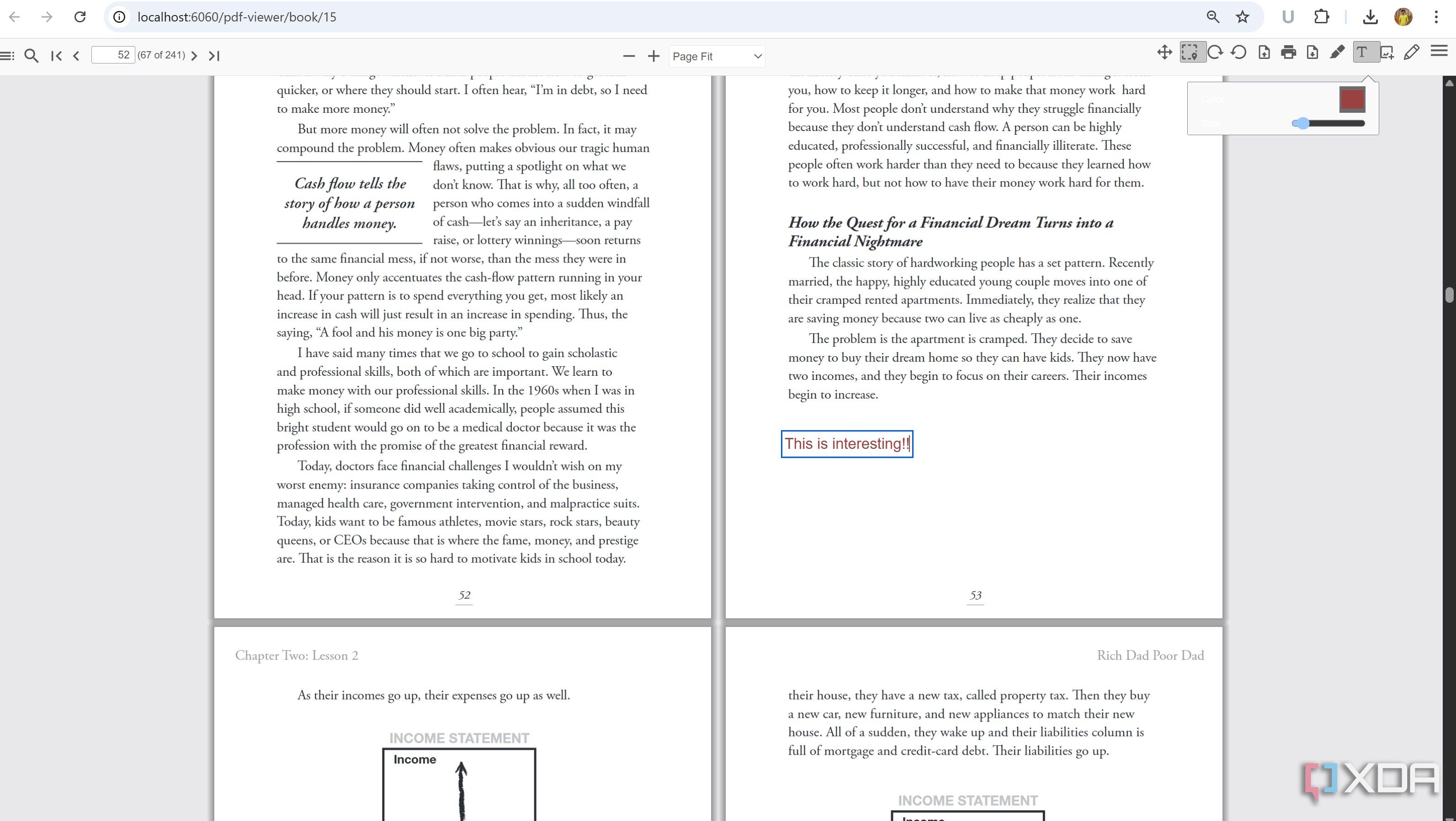 Add texts in BookLore while reading