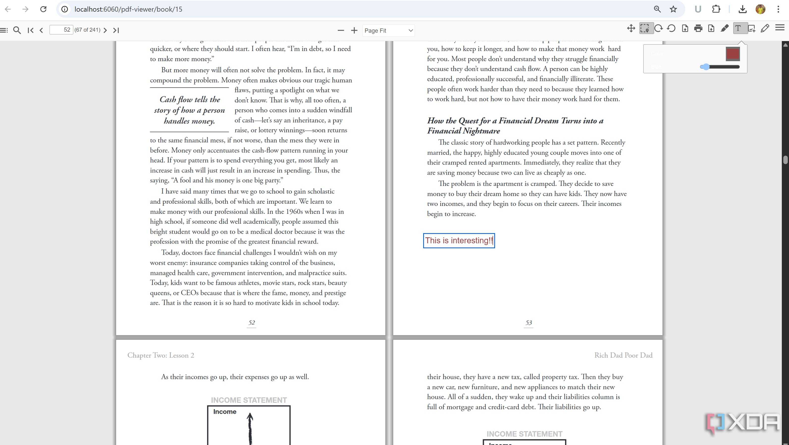 Add texts in BookLore while reading