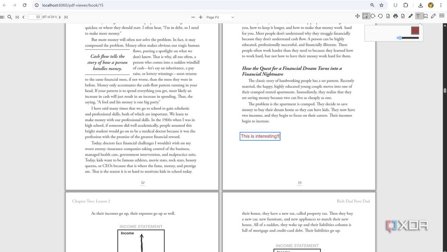 Add texts in BookLore while reading