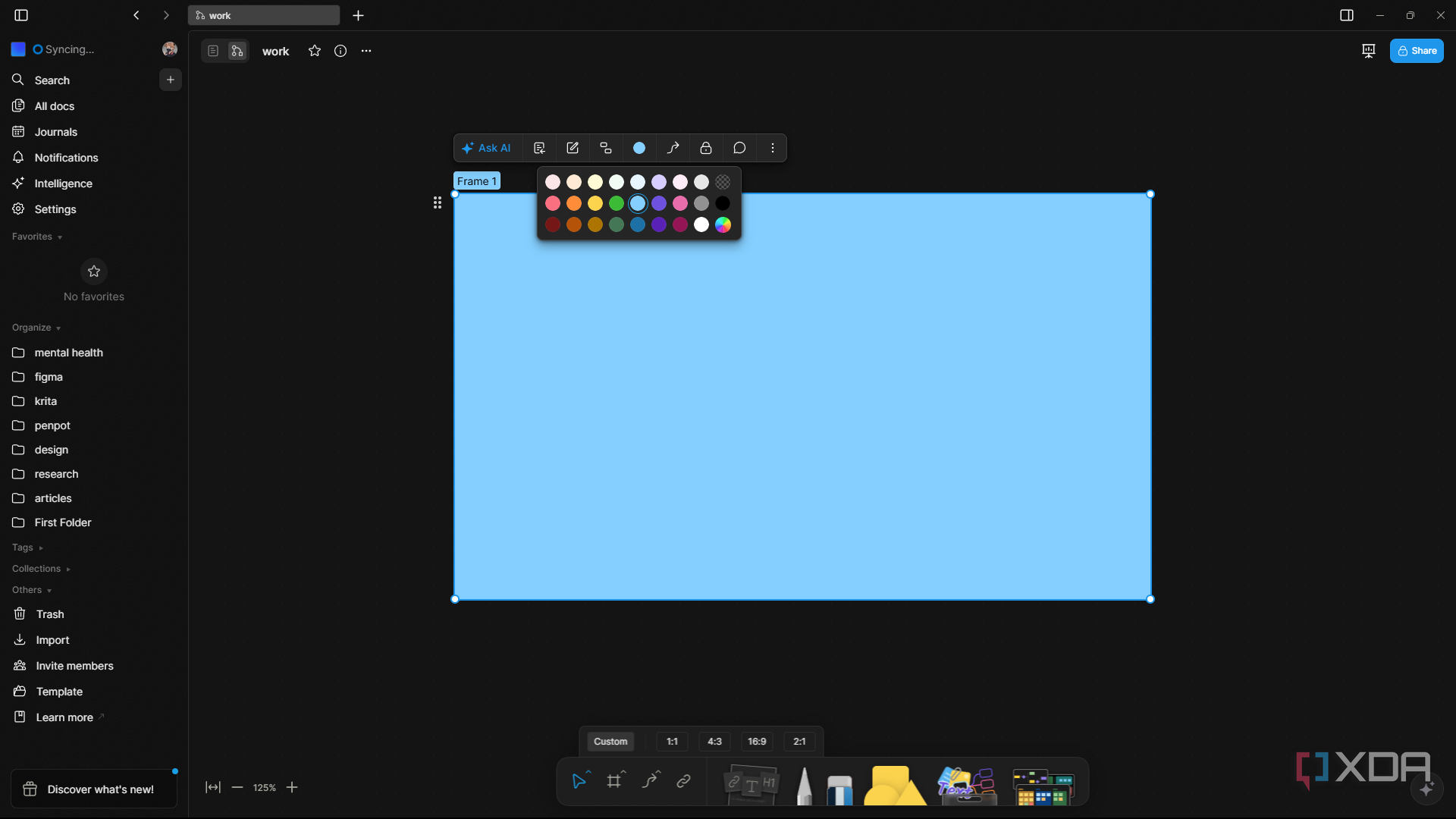 Adding frame in AFFiNE's Edgeless mode