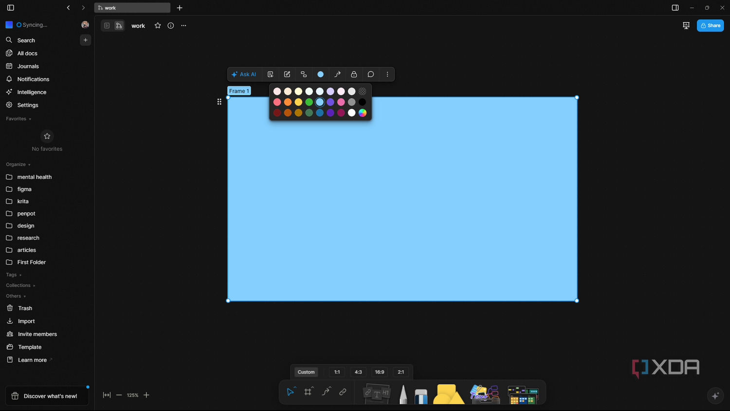 Adding frame in AFFiNE's Edgeless mode