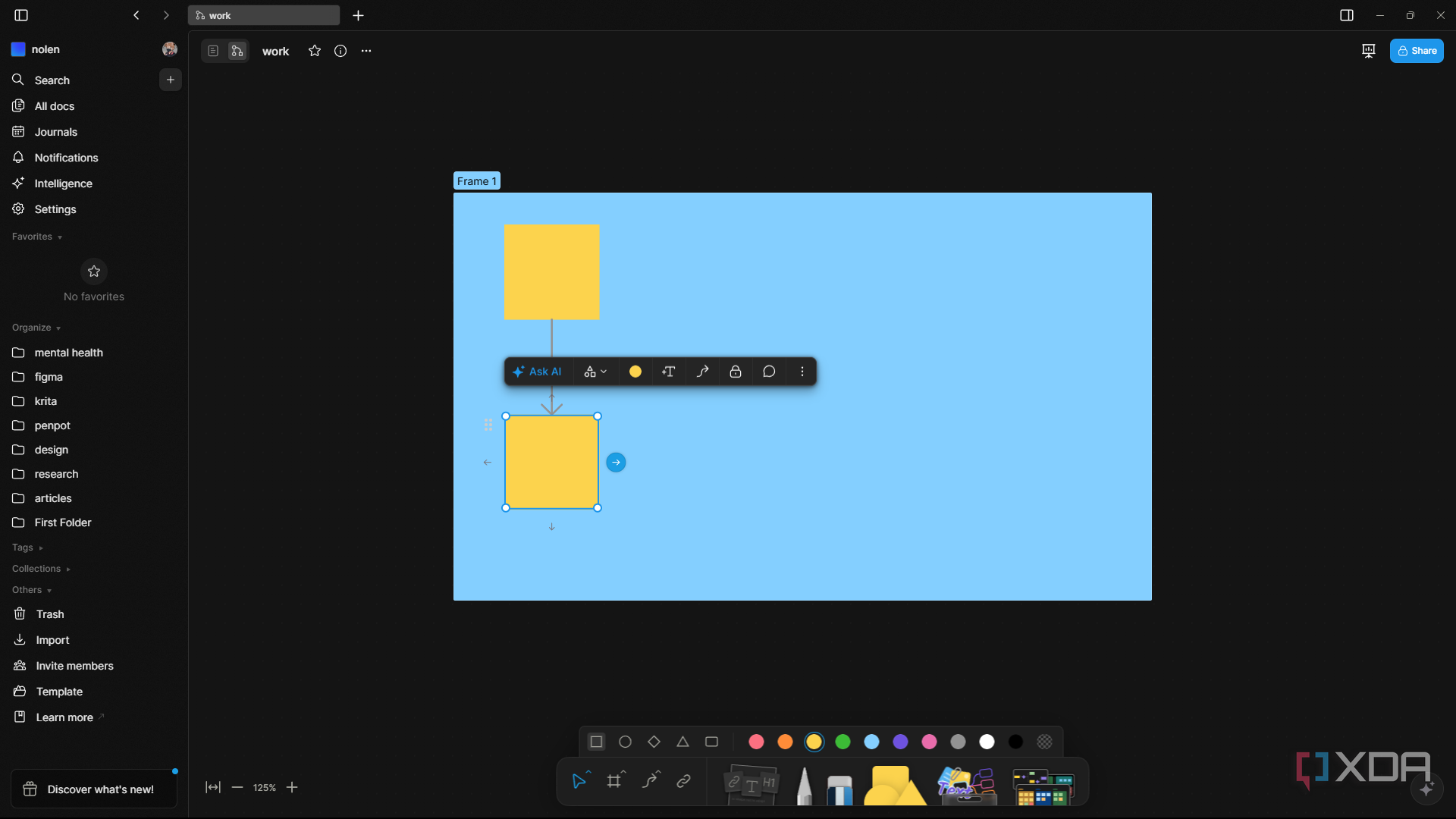 Adding shapes to frame in AFFiNE's Edgeless mode