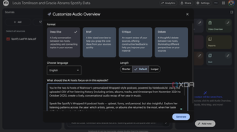 Adding the custom prompt to Spotify Wrapped NotebookLM notebook