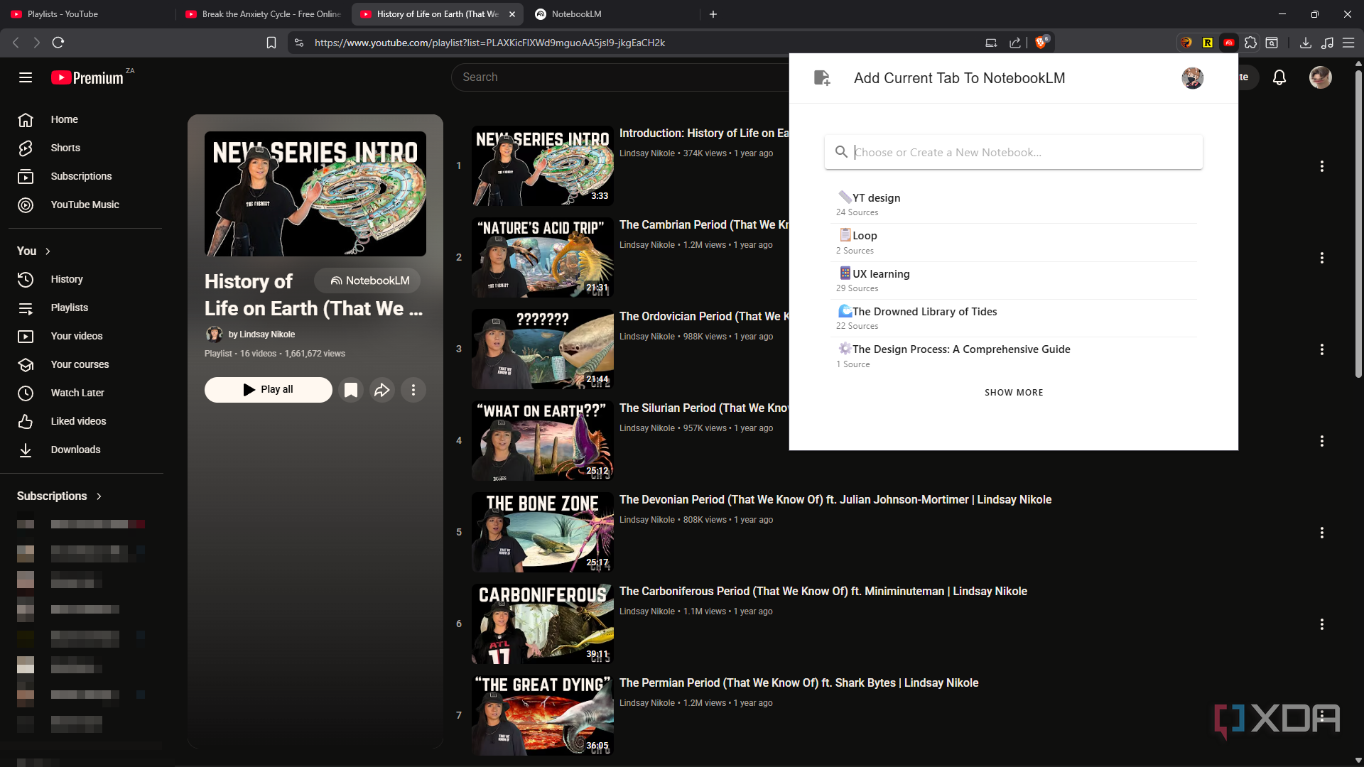 Adding YouTube playlist to NotebookLM with YouTube-to-NotebookLM extension