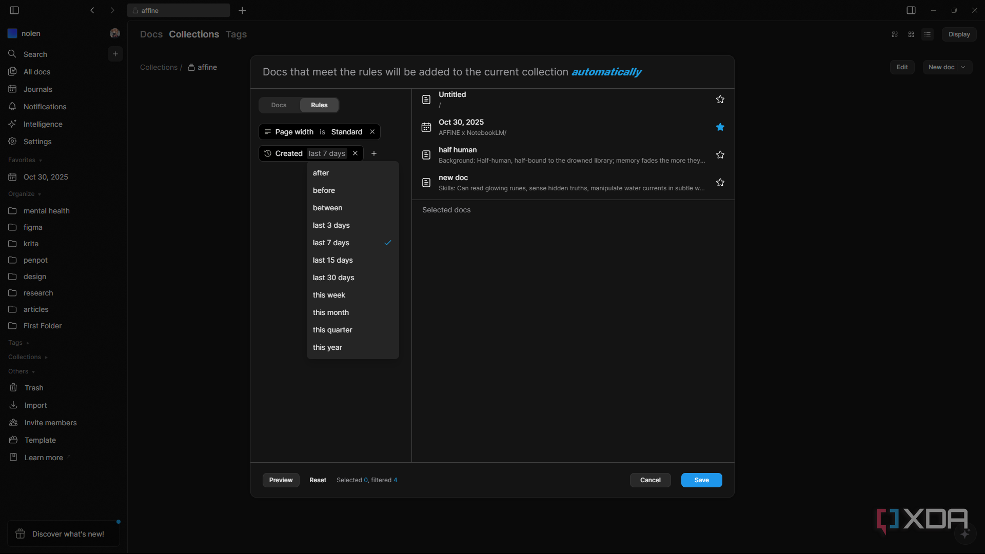 Adjusting rule for filtering in AFFiNE