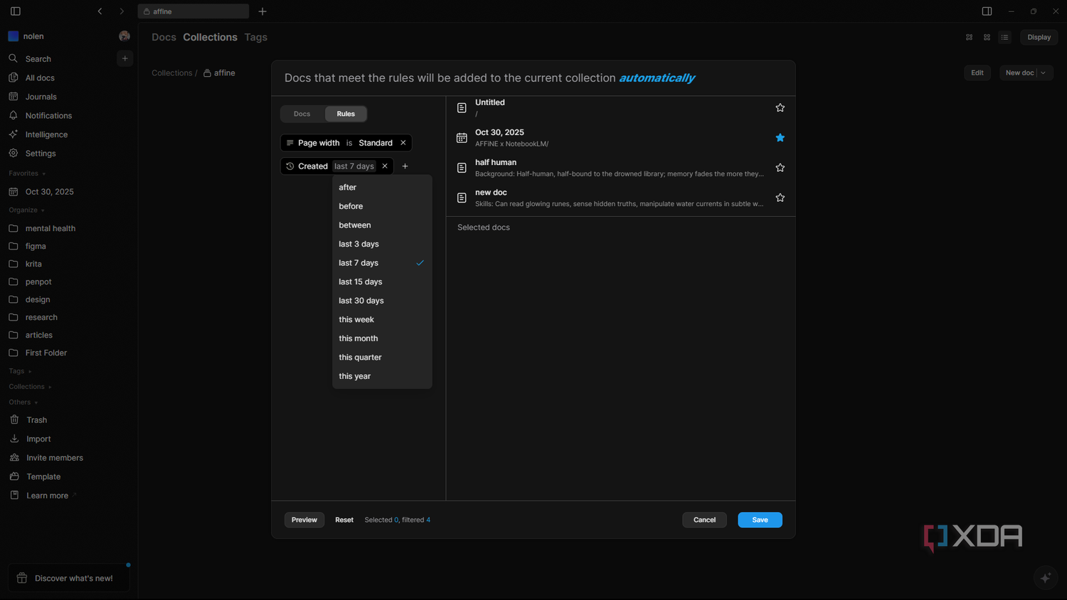 Adjusting rule for filtering in AFFiNE