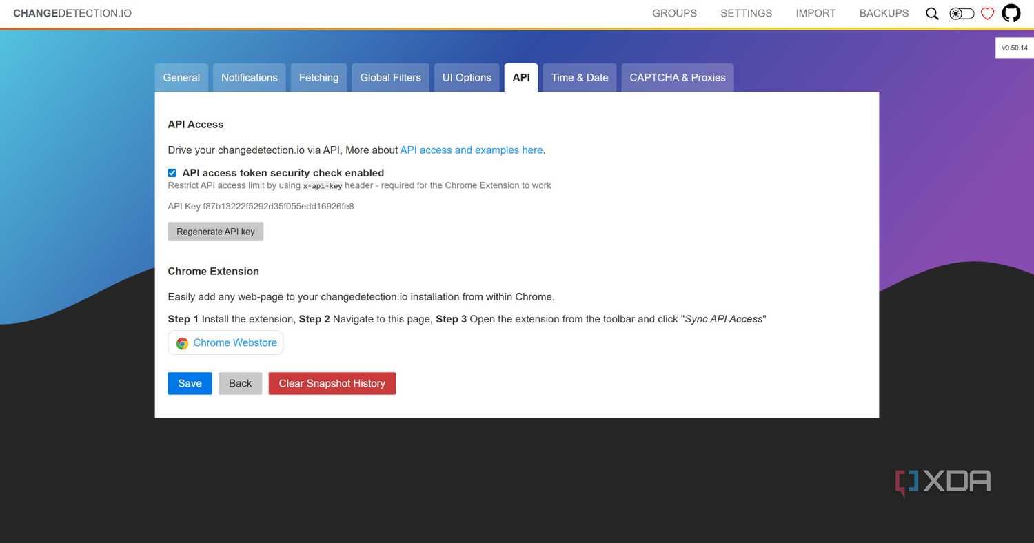 Chrome Extension API in ChangeDetection
