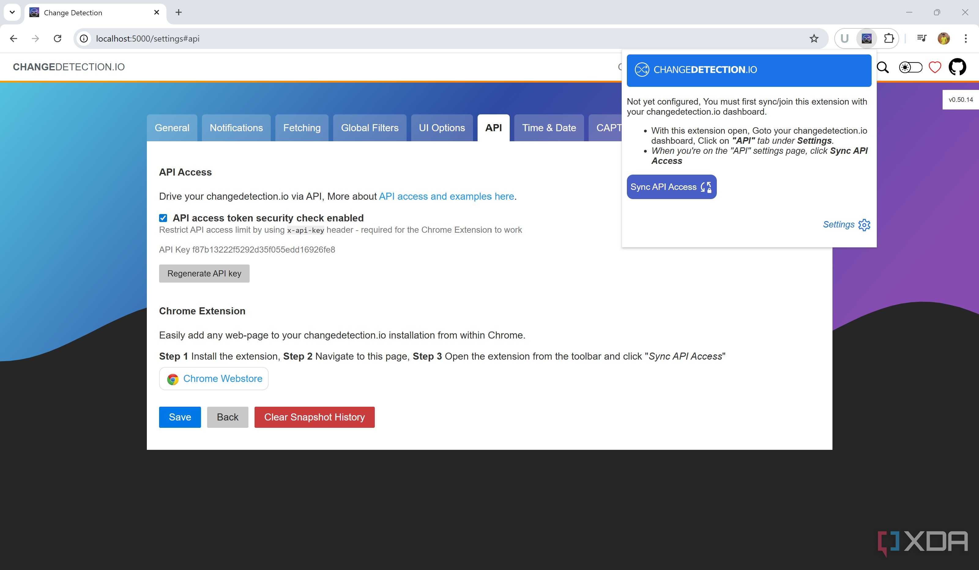 API Sync for Chrome Extension in ChangeDetection