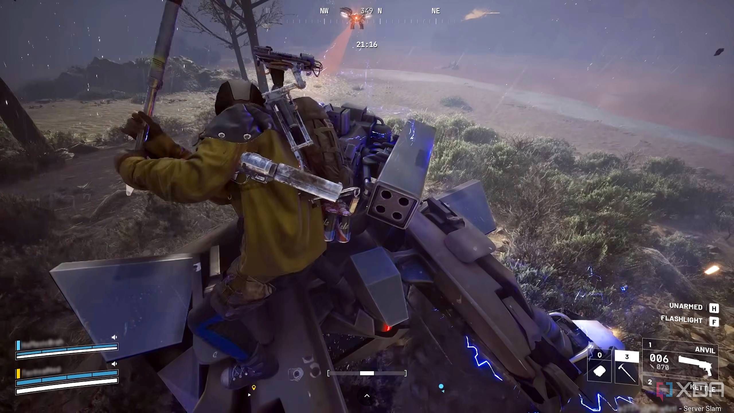 Climbing atop a rocketeer in Arc Raiders.