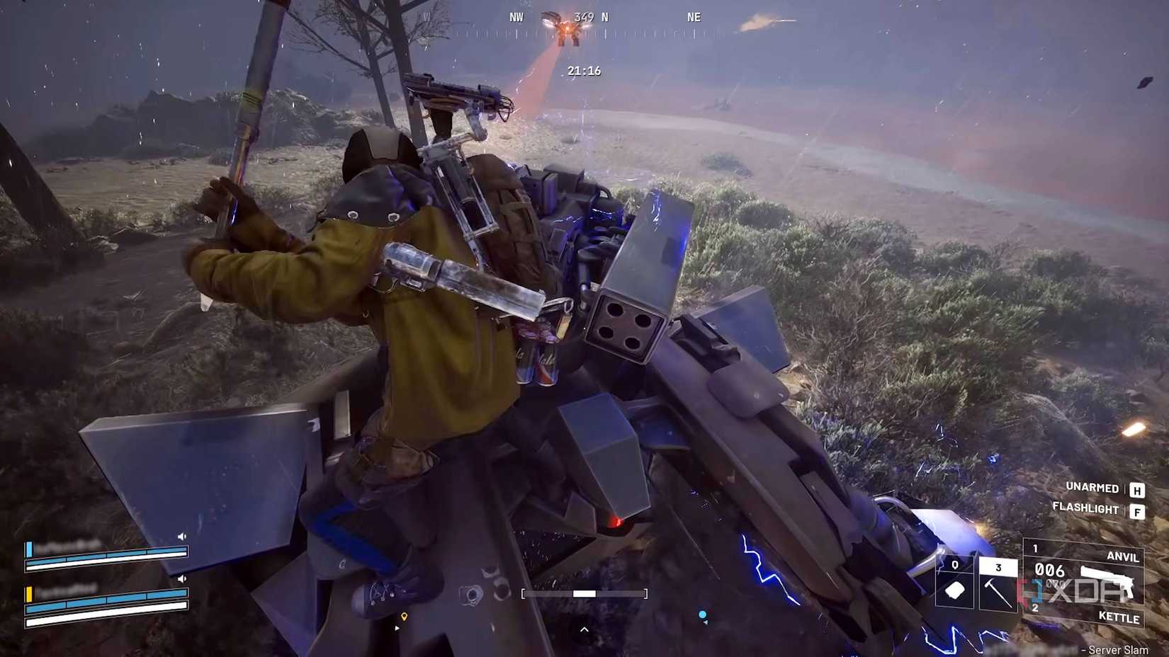 Climbing atop a rocketeer in Arc Raiders.