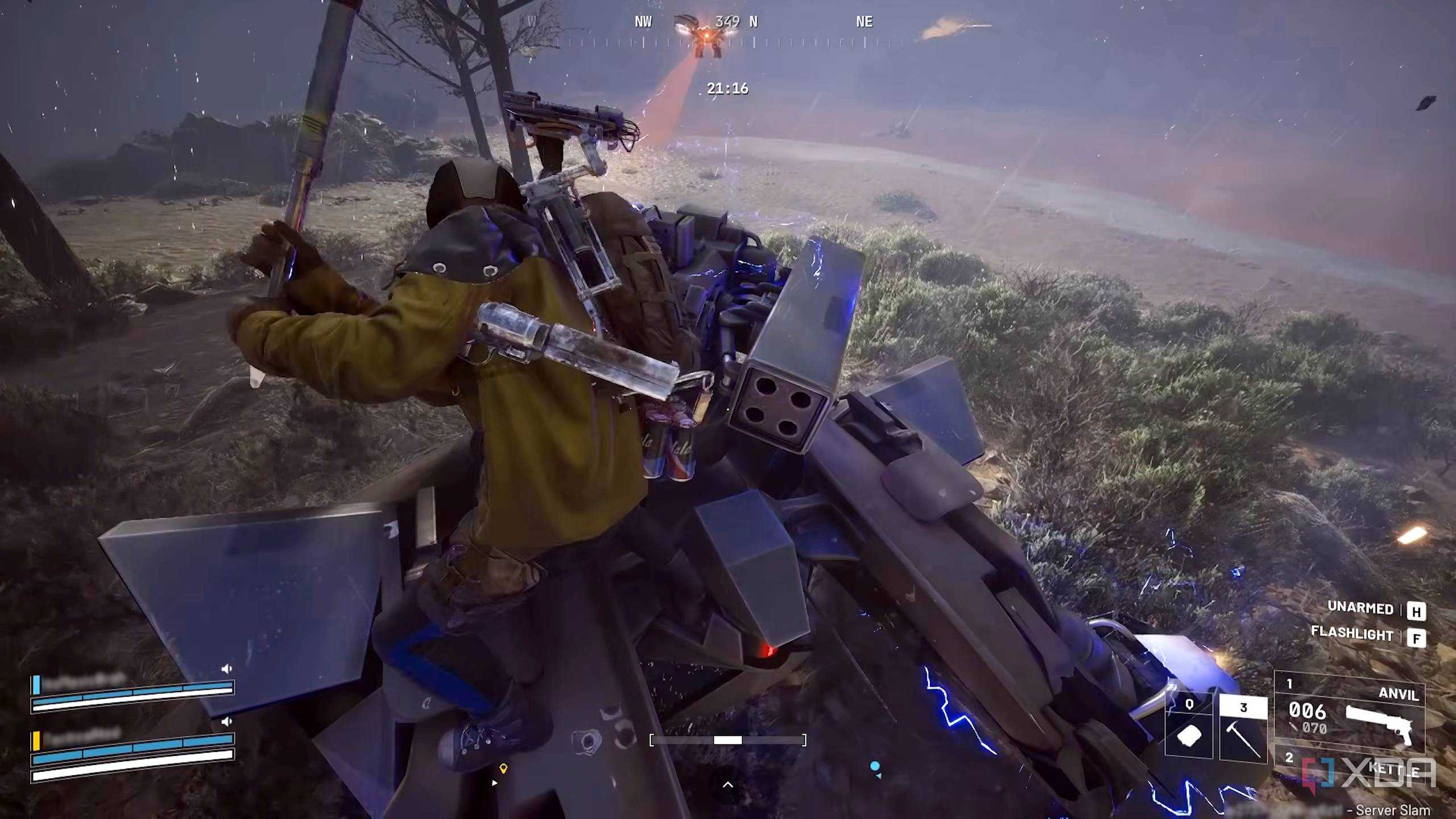 Climbing atop a rocketeer in Arc Raiders.