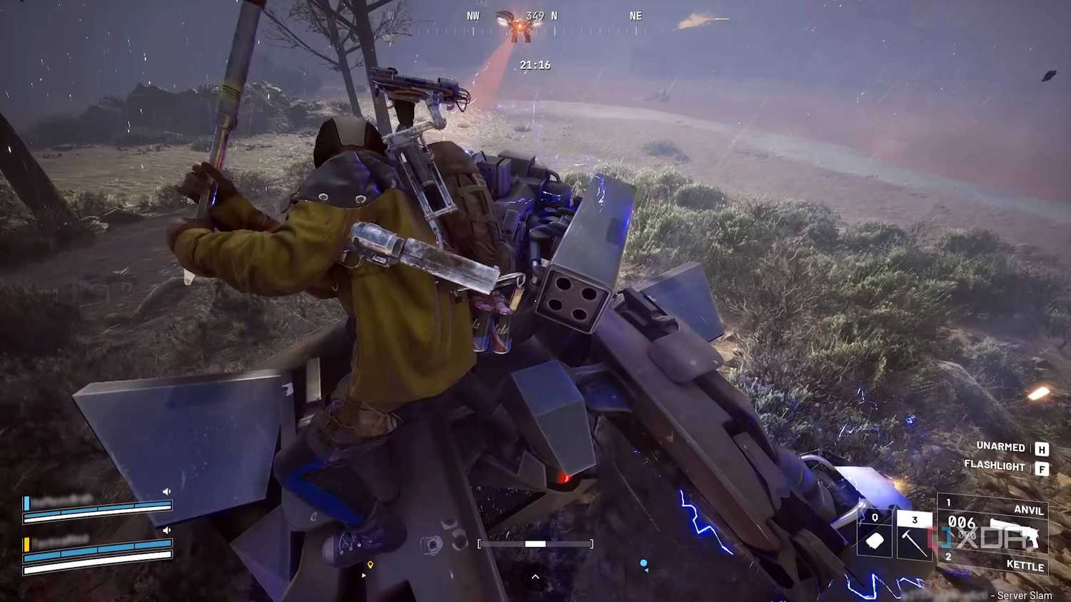 Climbing atop a rocketeer in Arc Raiders.