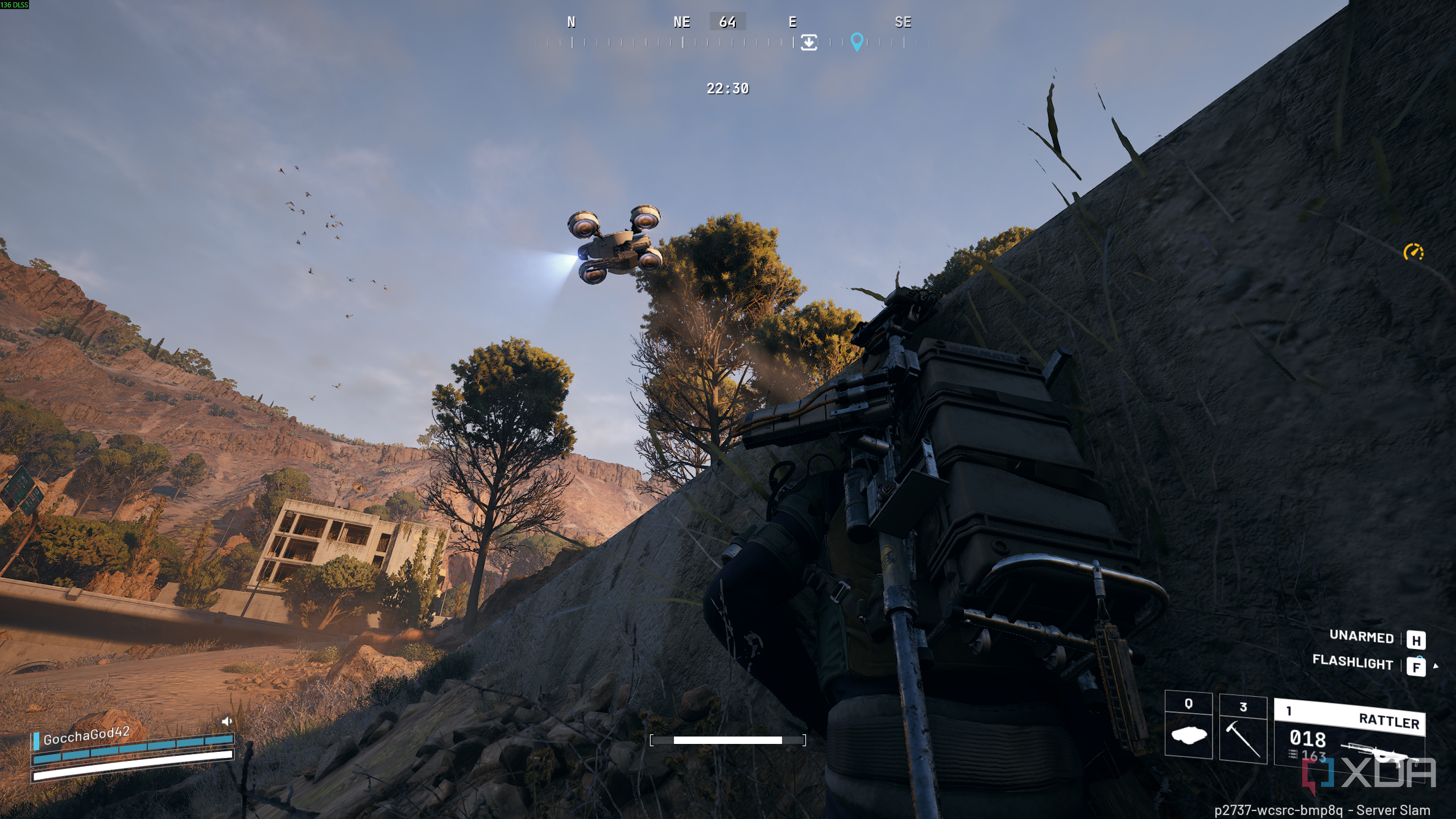 Hiding from an overhead drone in Arc Raiders.