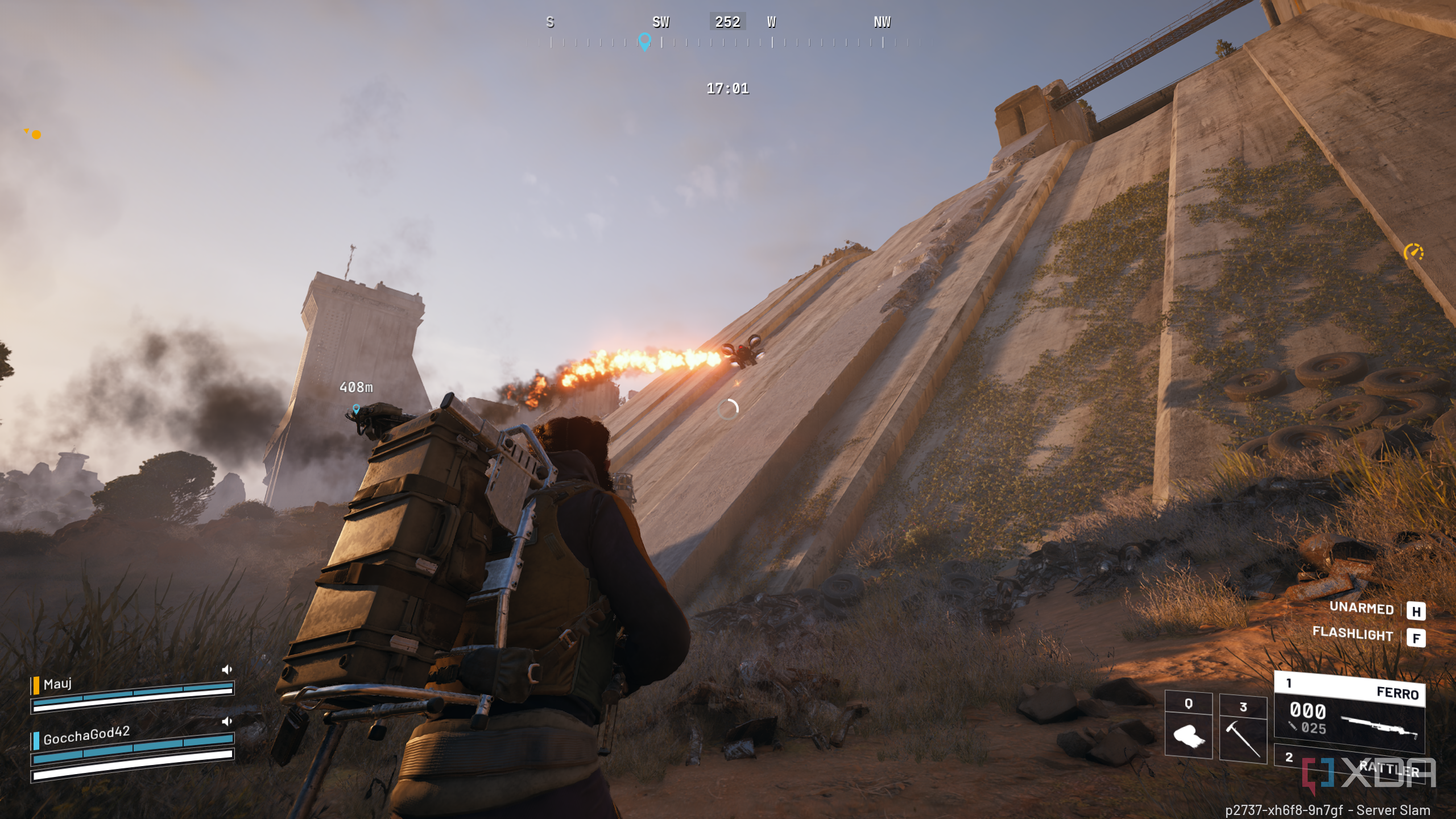 An ARC wasp on fire in Arc Raiders.