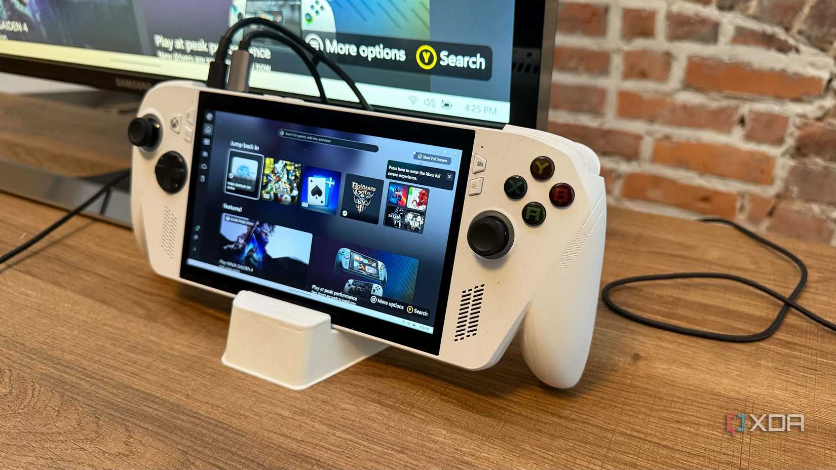 Angled view of the Asus ROG Xbox Ally used as a desktop PC.